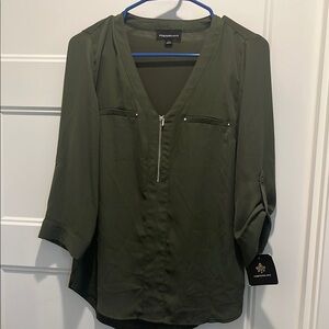 Express Green Relaxed Buttoned Blouse
